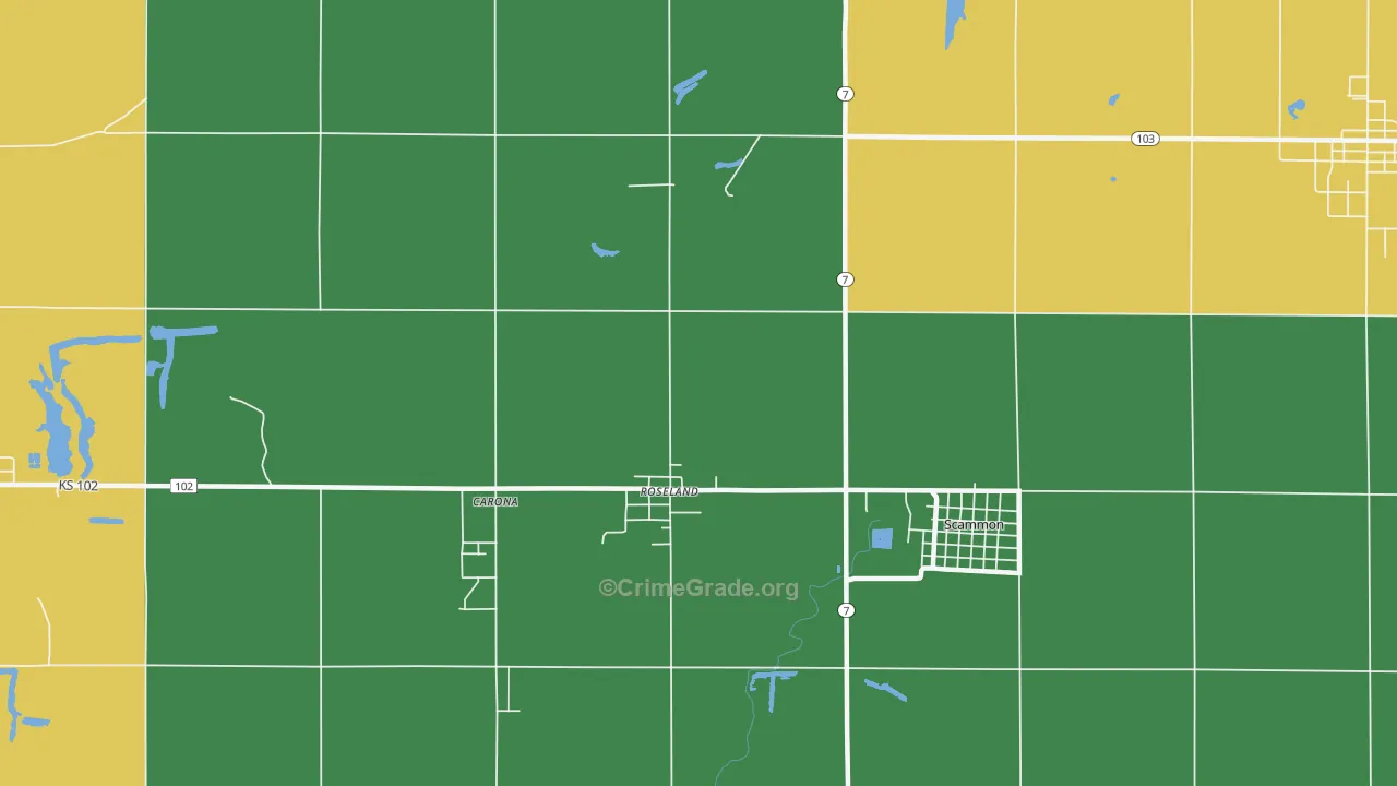 Roseland, KS Map of Drug-Related Crime Rates