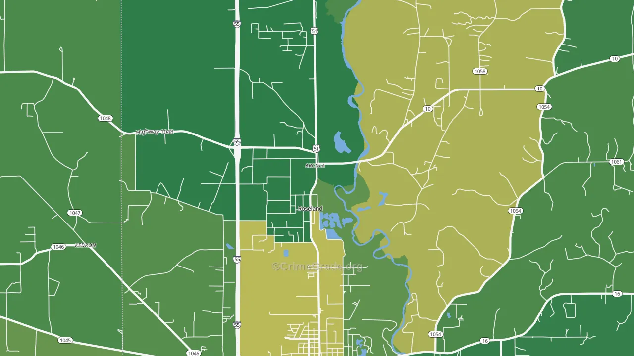 Roseland, LA Map of Drug-Related Crime Rates