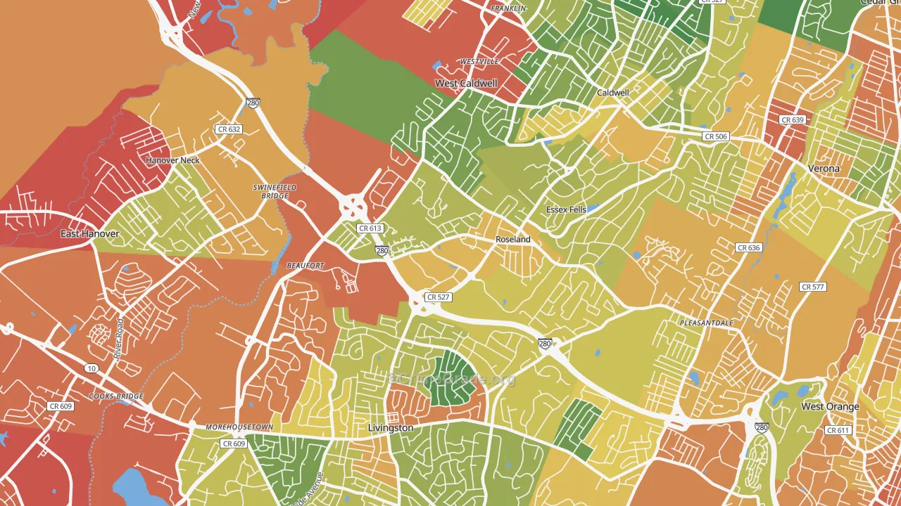 Roseland, NJ Map of Drug-Related Crime Rates