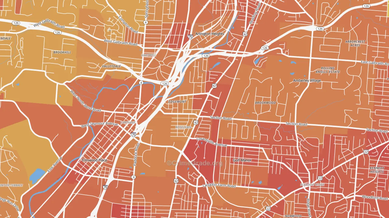 Roselawn, Cincinnati, OH Map of Drug-Related Crime Rates