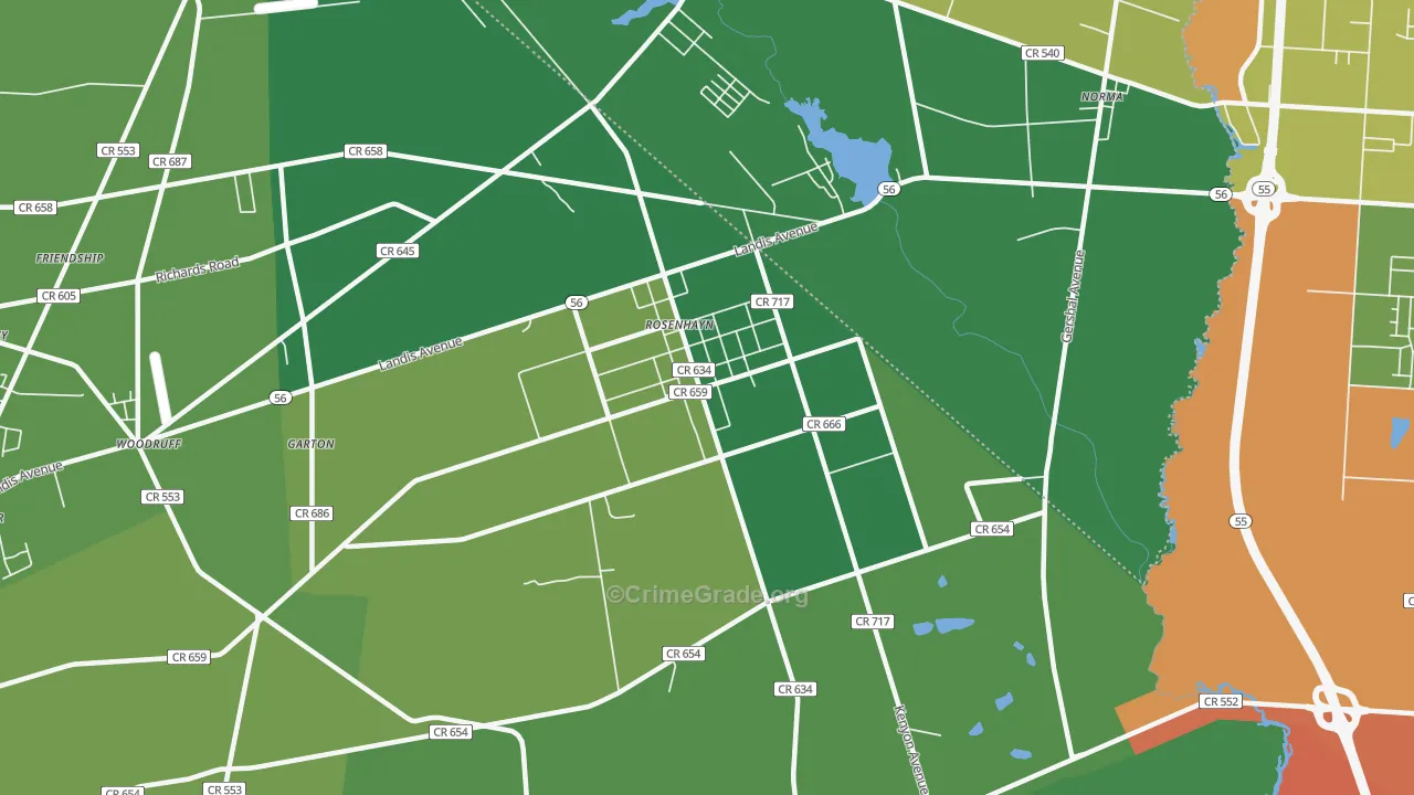 Rosenhayn, NJ Map of Drug-Related Crime Rates