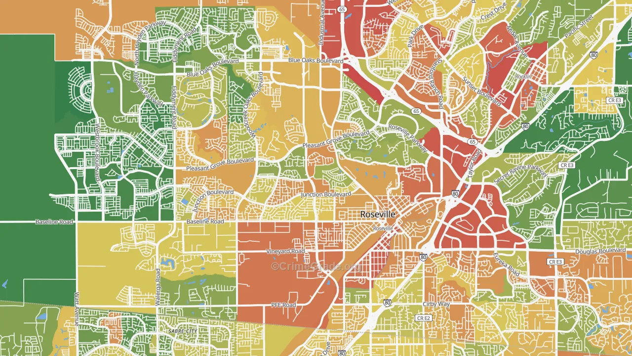 Roseville, CA Map of Drug-Related Crime Rates