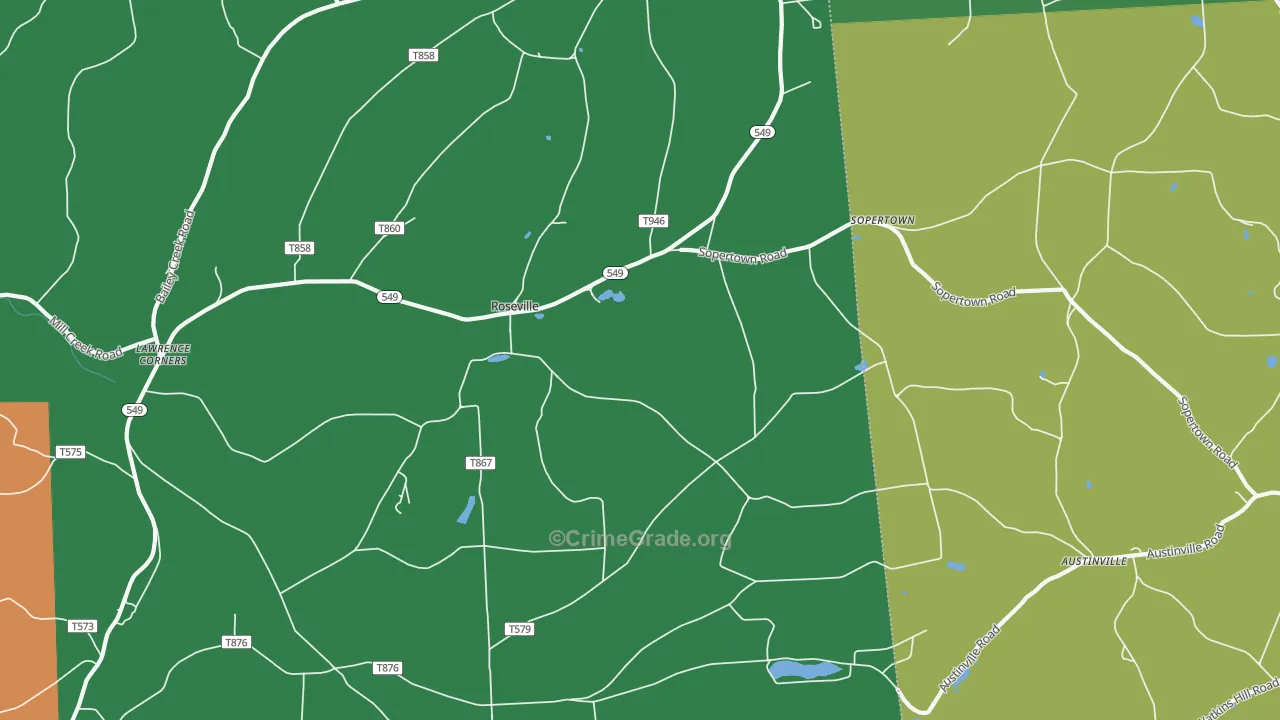 Roseville, PA Map of Drug-Related Crime Rates