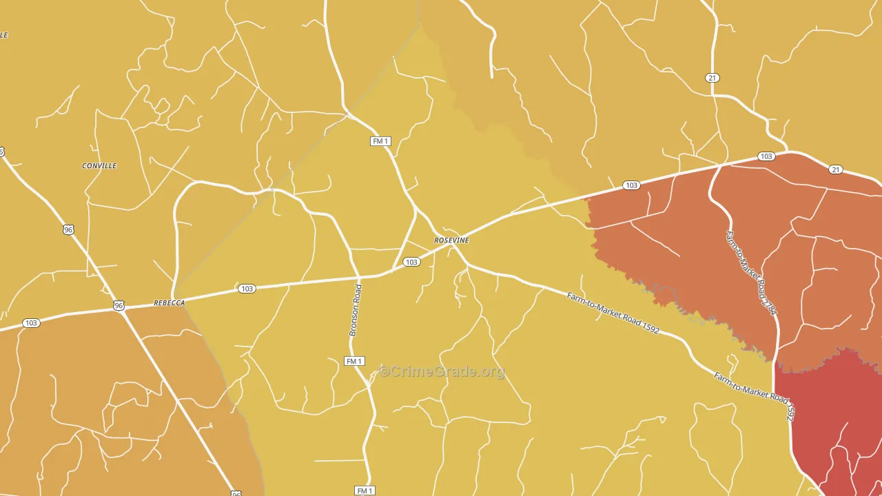 Rosevine, TX Map of Drug-Related Crime Rates