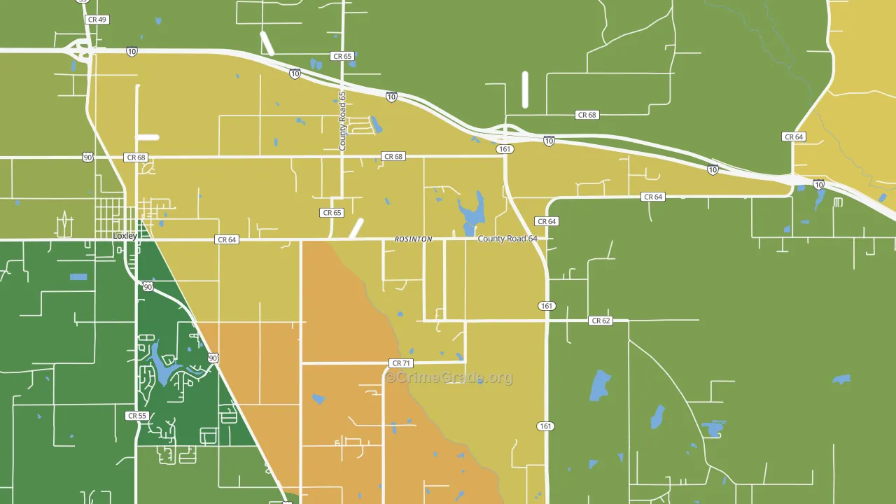 Rosinton, AL Map of Drug-Related Crime Rates