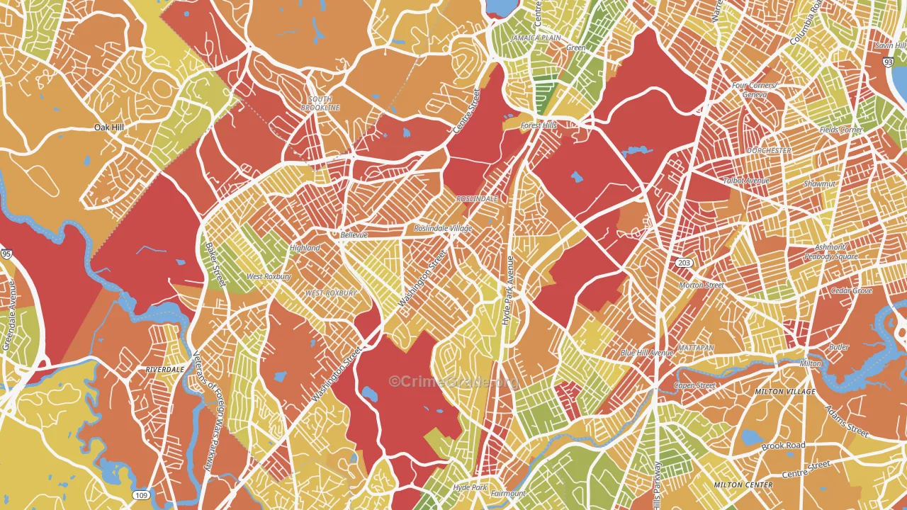 Roslindale, MA Map of Drug-Related Crime Rates