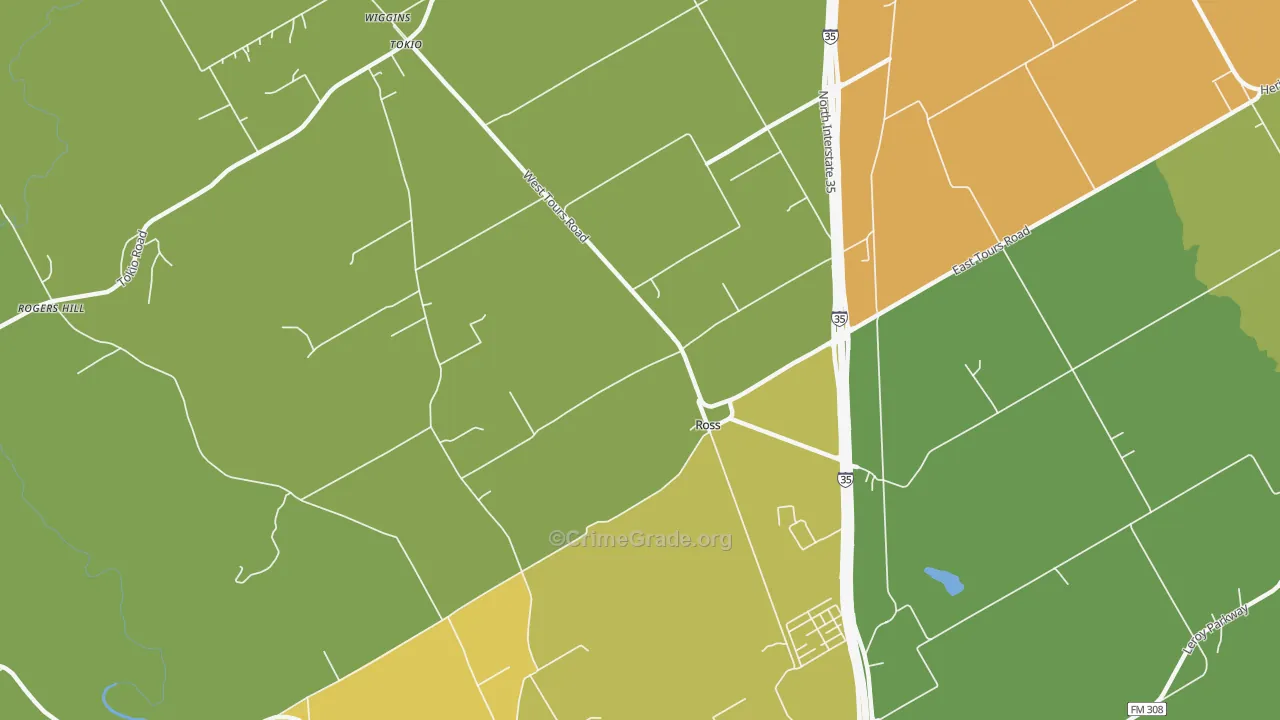 Ross, TX Map of Drug-Related Crime Rates
