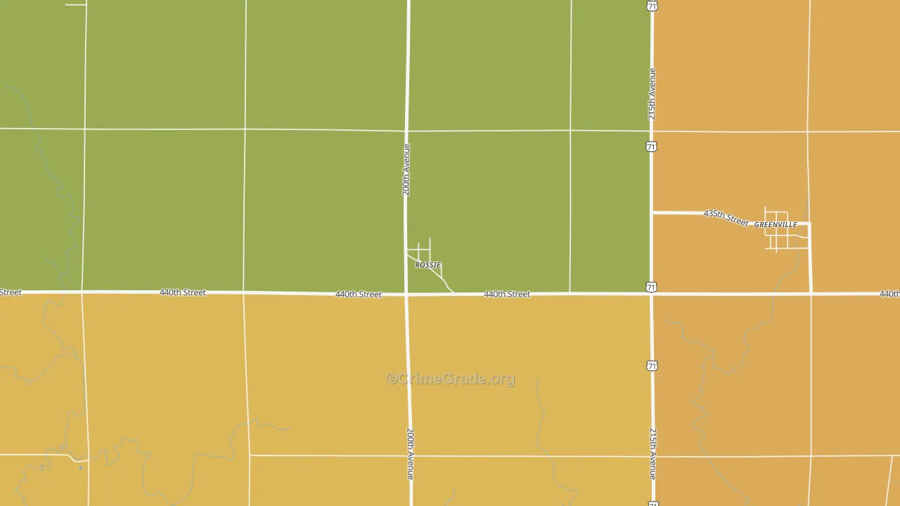 Rossie, IA Map of Drug-Related Crime Rates