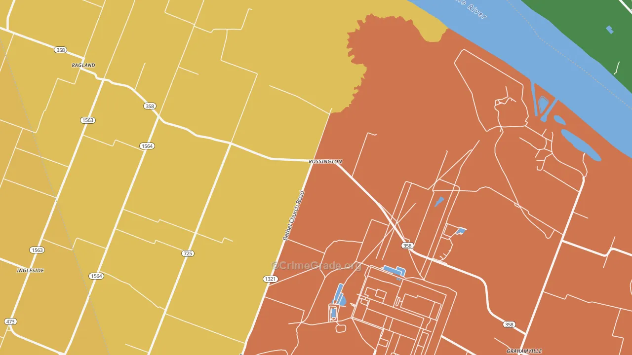 Rossington, KY Map of Drug-Related Crime Rates