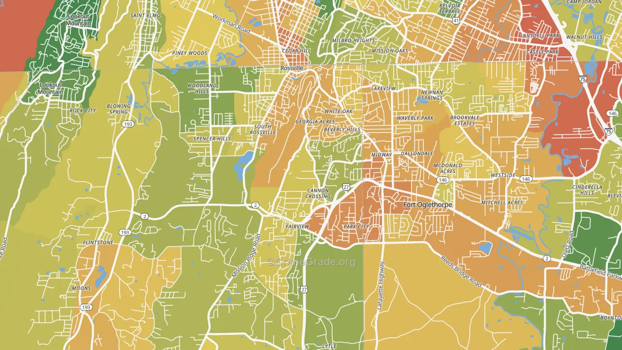 Rossville, GA Map of Drug-Related Crime Rates