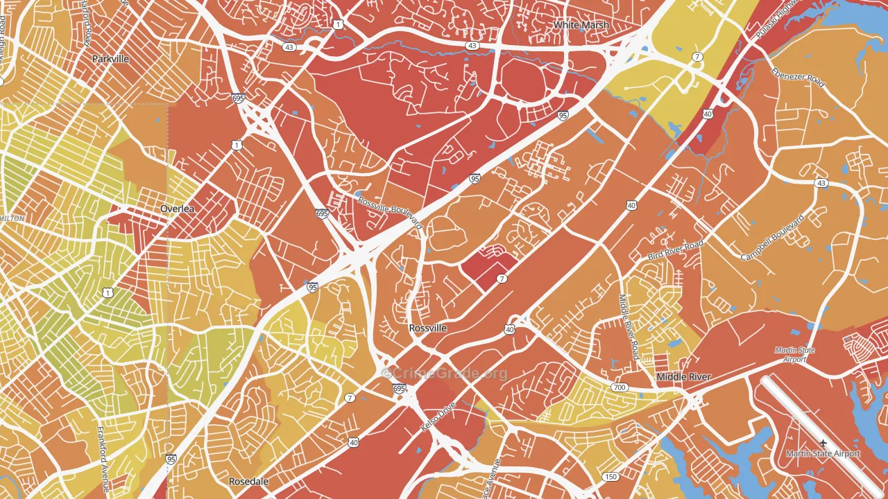 Rossville, MD Map of Drug-Related Crime Rates