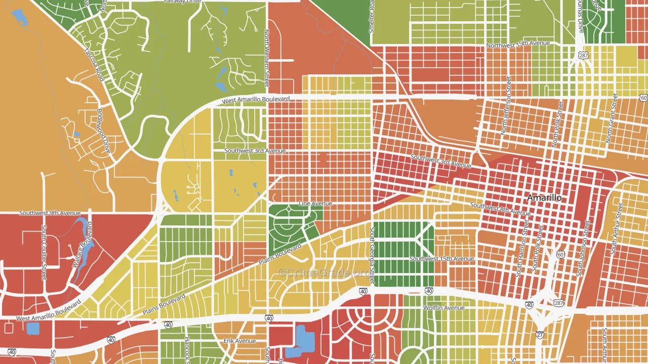 Route 66 Historic District, Amarillo, TX Map of Drug-Related Crime Rates