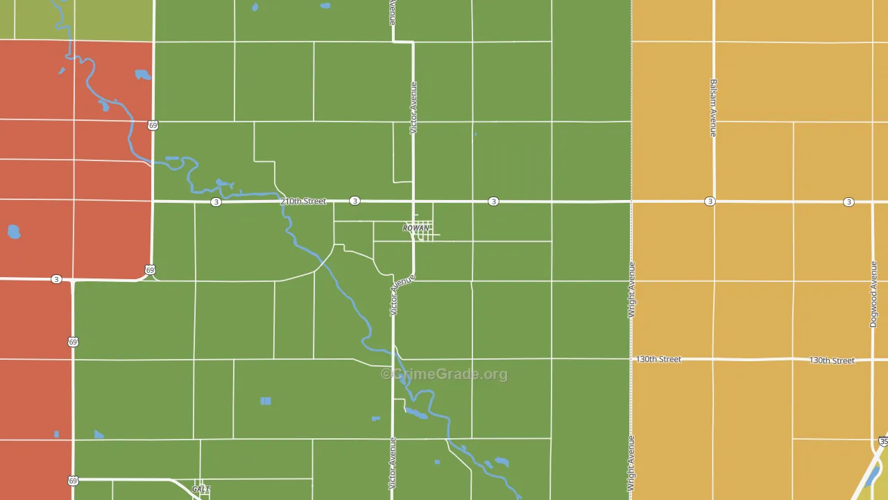 Rowan, IA Map of Drug-Related Crime Rates