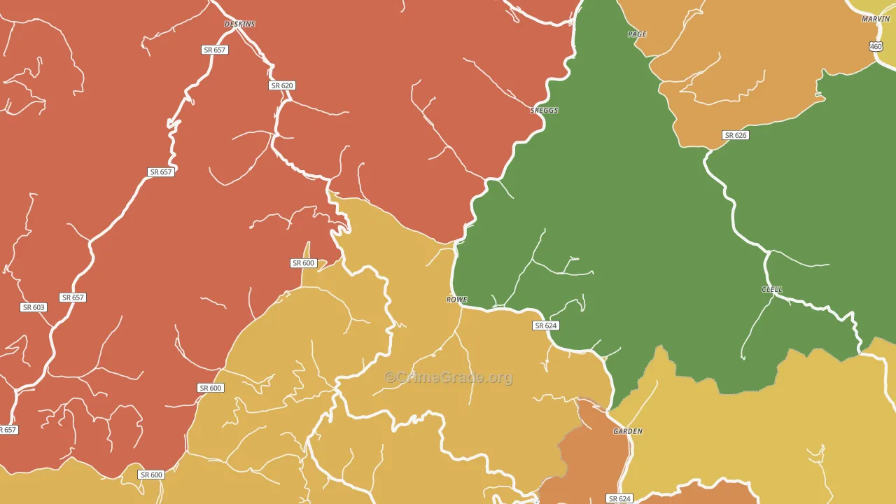 Rowe, VA Map of Drug-Related Crime Rates