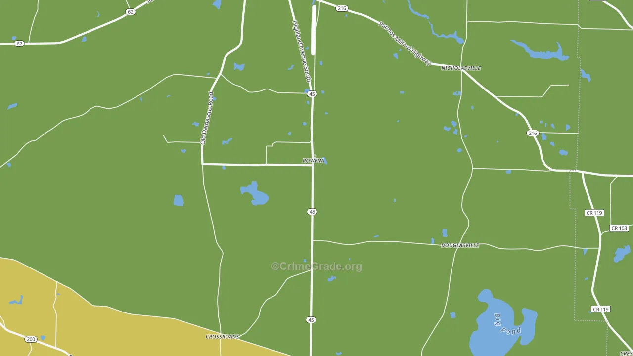 Rowena, GA Map of Drug-Related Crime Rates