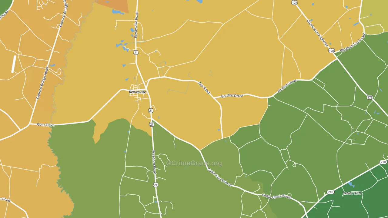 Rowesville, SC Map of Drug-Related Crime Rates