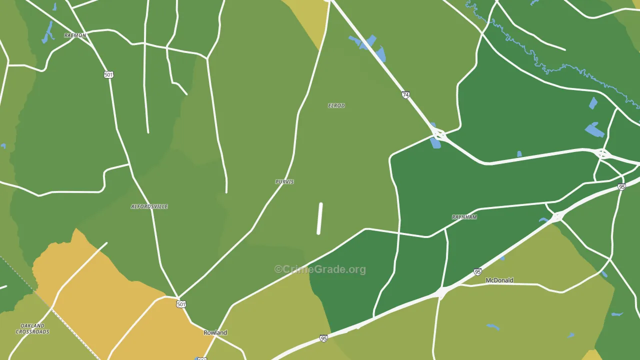 Rowland, NC Map of Drug-Related Crime Rates