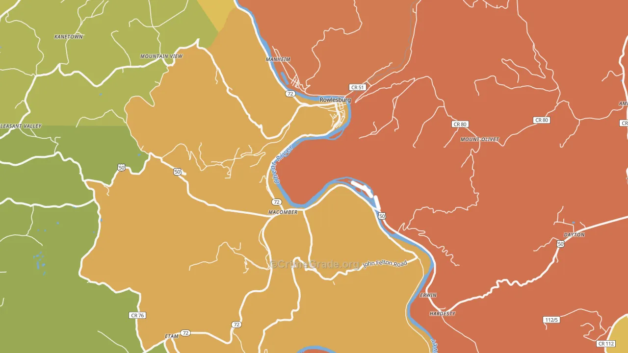 Rowlesburg, WV Map of Drug-Related Crime Rates