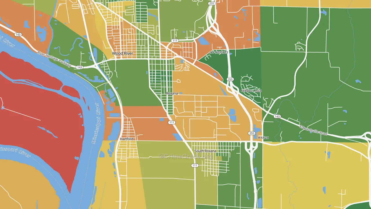 Roxana, IL Map of Drug-Related Crime Rates