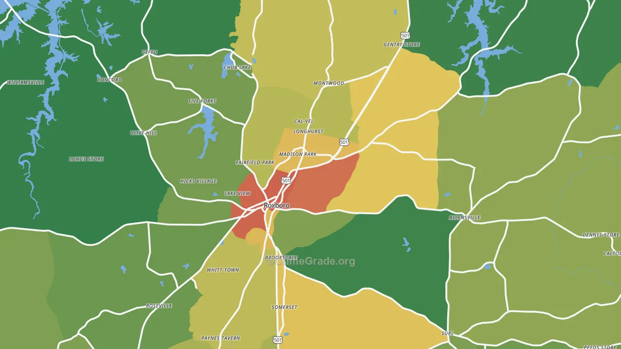 Roxboro, NC Map of Drug-Related Crime Rates