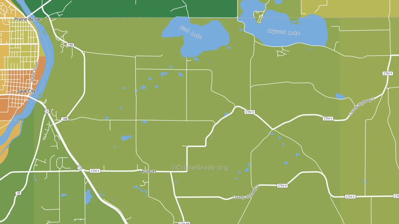 Roxbury, WI Map of Drug-Related Crime Rates