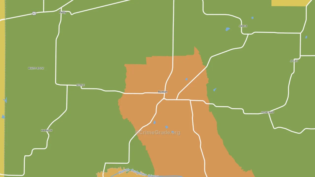 Roxton, TX Map of Drug-Related Crime Rates
