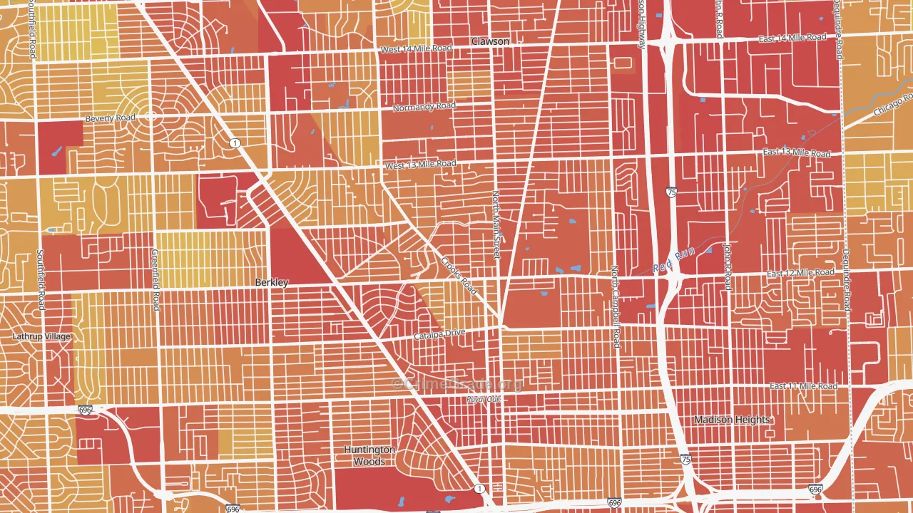 Royal Oak, MI Map of Drug-Related Crime Rates