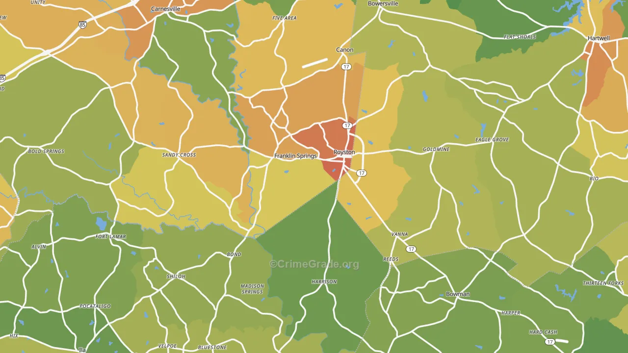Royston, GA Map of Drug-Related Crime Rates