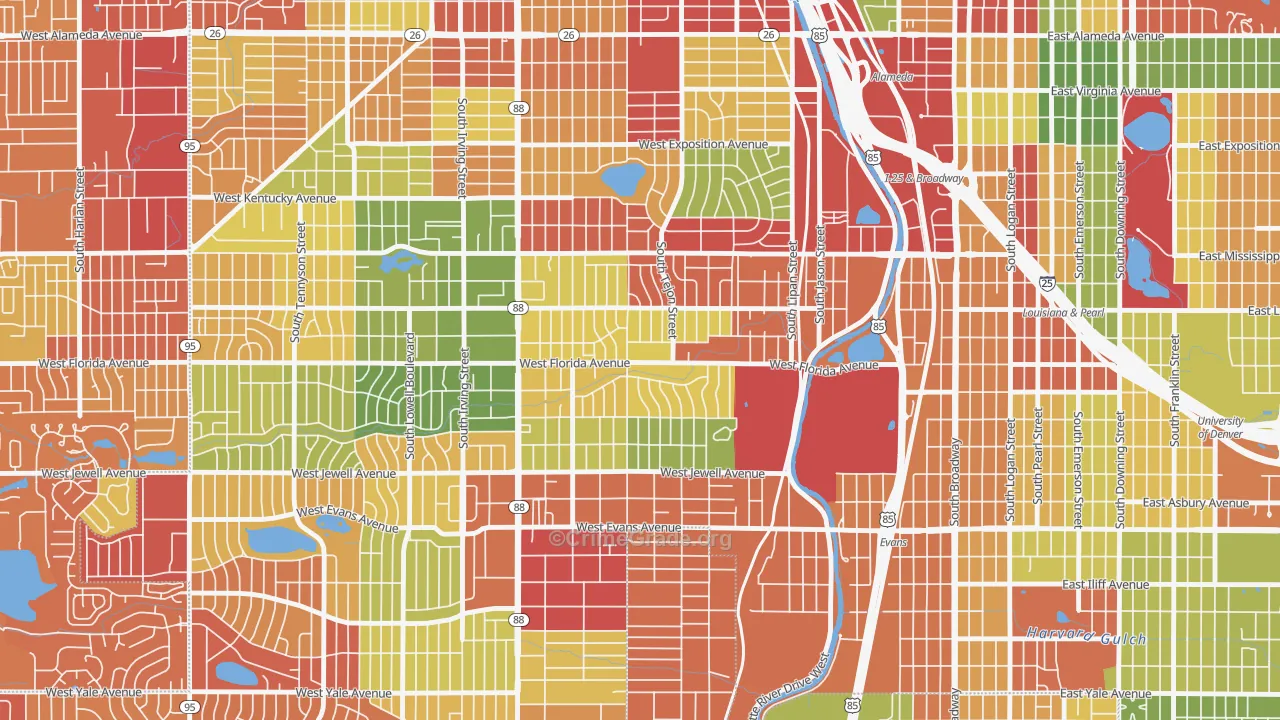 Ruby Hill, Denver, CO Map of Drug-Related Crime Rates