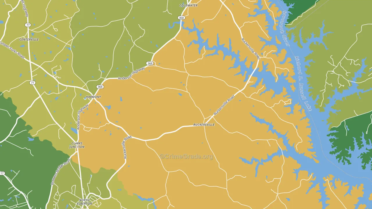 Ruckersville, GA Map of Drug-Related Crime Rates