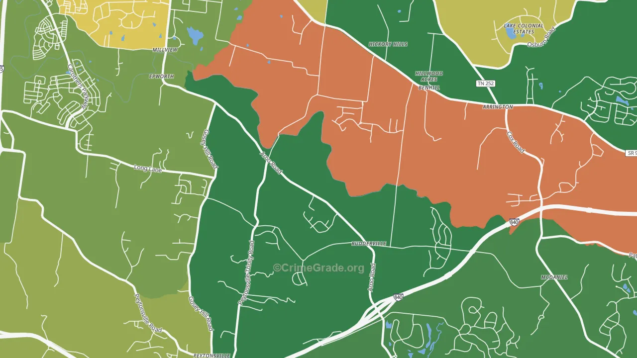 Rudderville, TN Map of Drug-Related Crime Rates