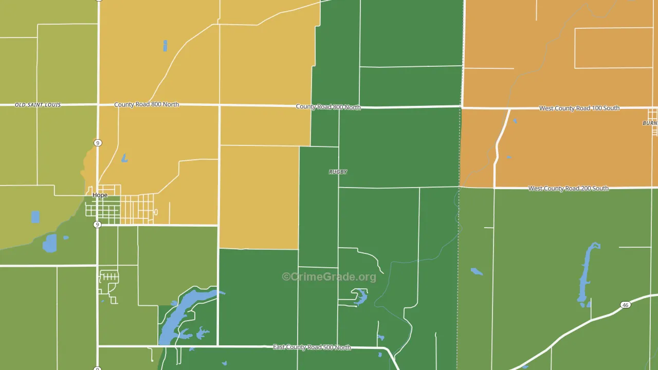 Rugby, IN Map of Drug-Related Crime Rates