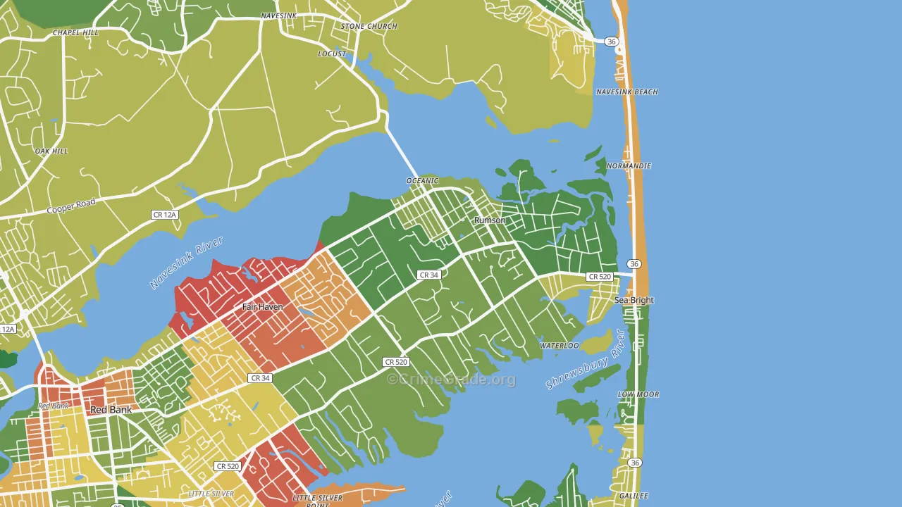 Rumson, NJ Map of Drug-Related Crime Rates