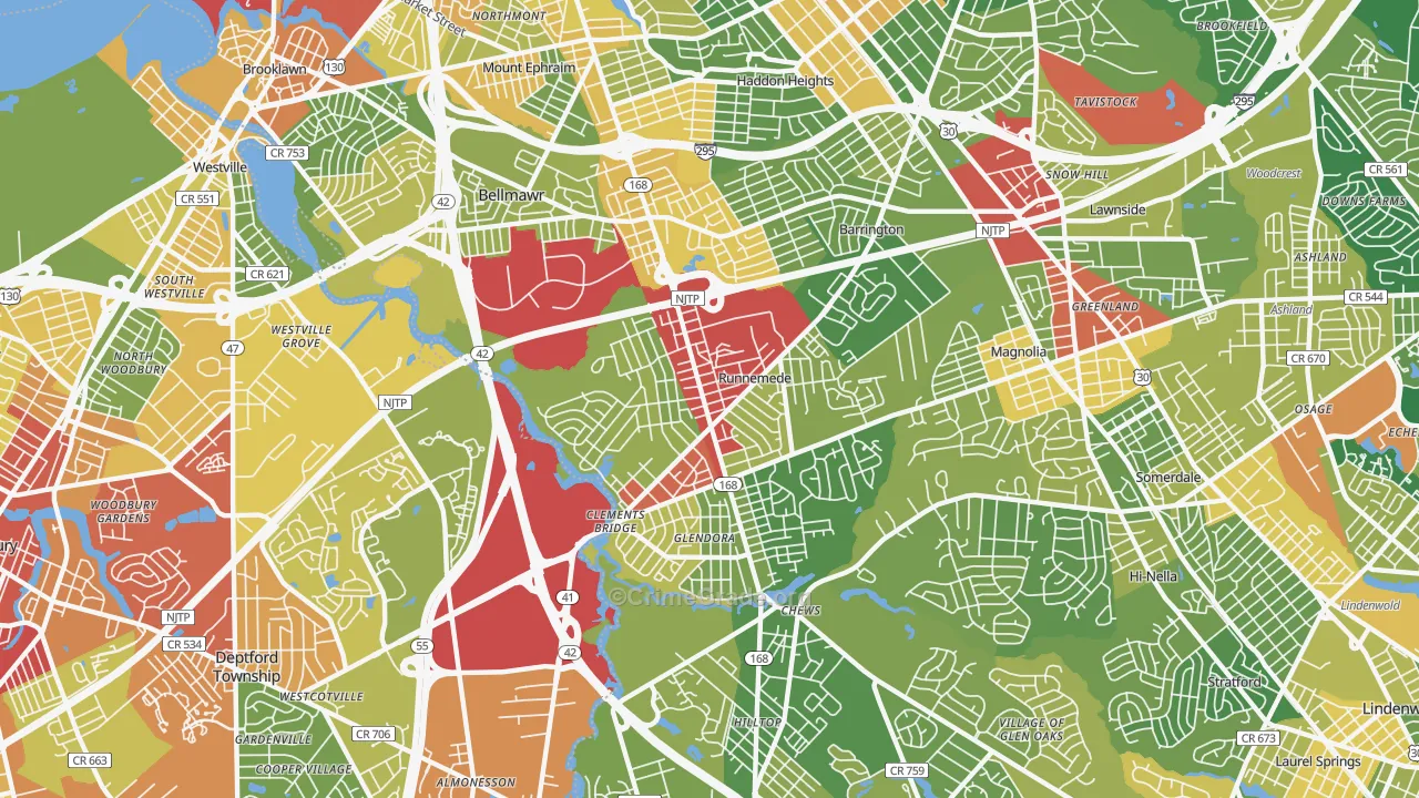 Runnemede, NJ Map of Drug-Related Crime Rates