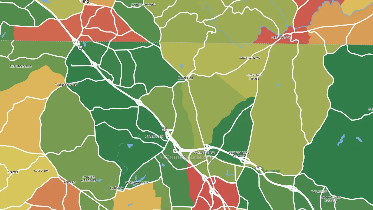 Rural Hall, NC Map of Drug-Related Crime Rates