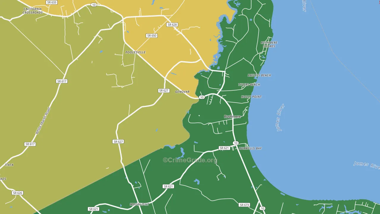 Rushmere, VA Map of Drug-Related Crime Rates