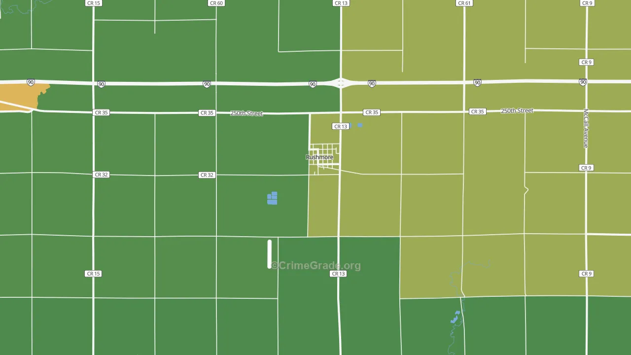 Rushmore, MN Map of Drug-Related Crime Rates