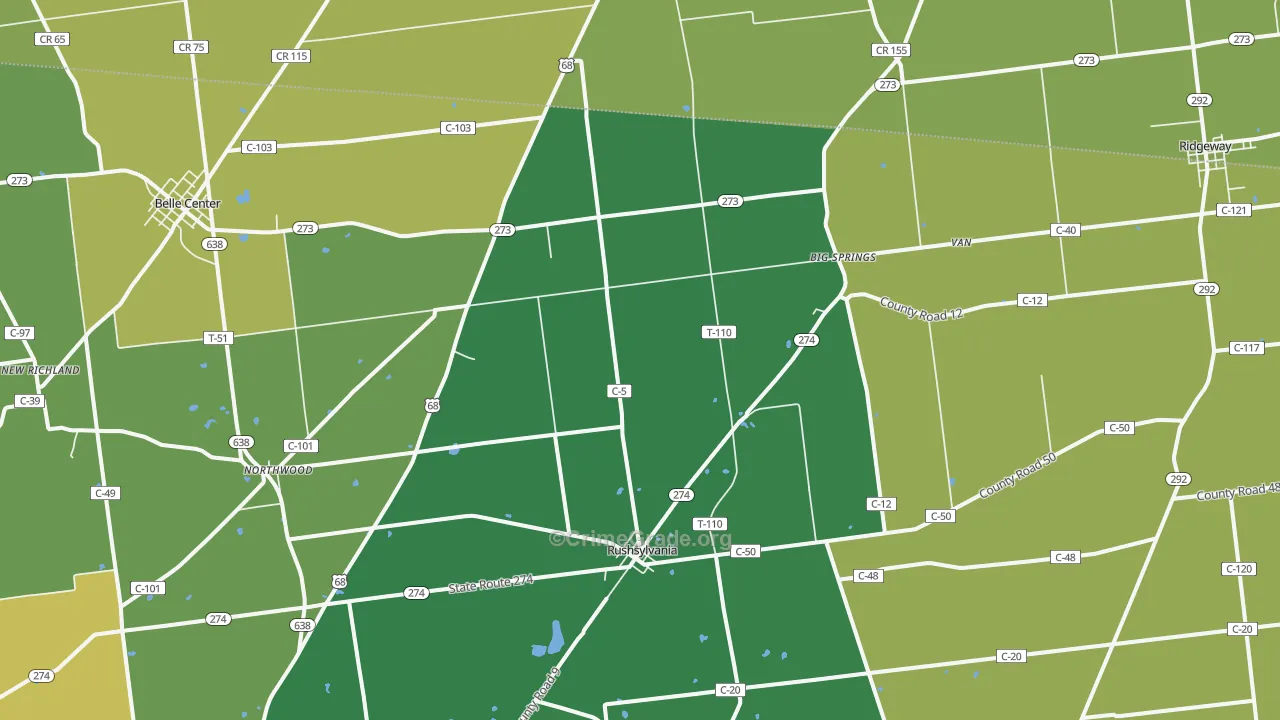 Rushsylvania, OH Map of Drug-Related Crime Rates