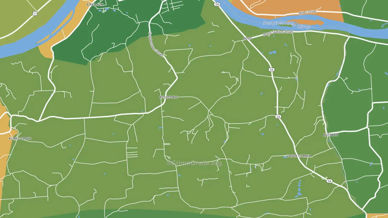 Rushtown, PA Map of Drug-Related Crime Rates