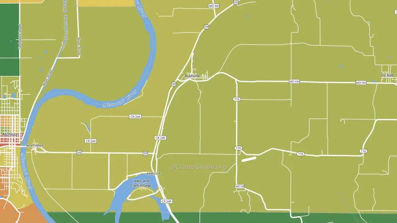 Rushville, MO Map of Drug-Related Crime Rates