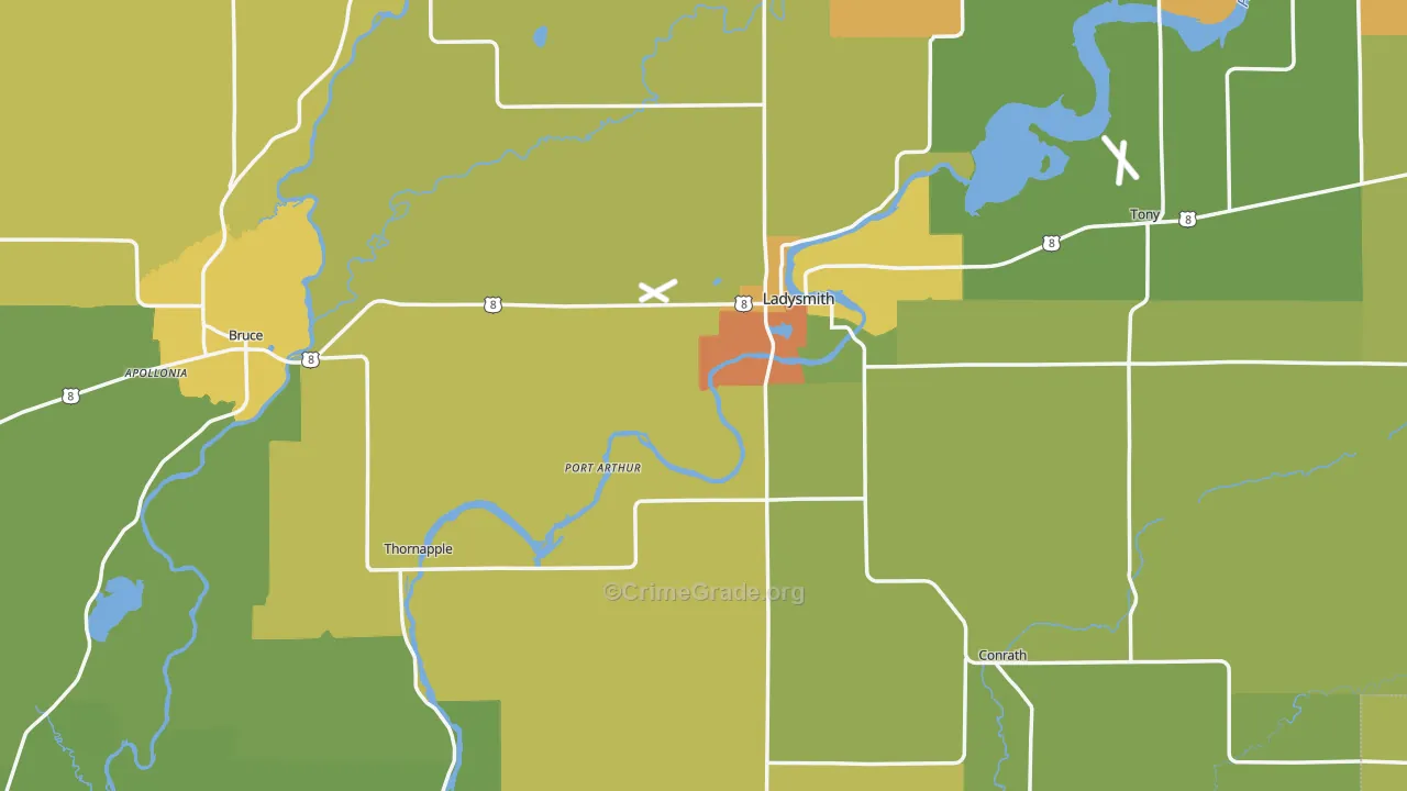 Rusk County, WI Map of Drug-Related Crime Rates