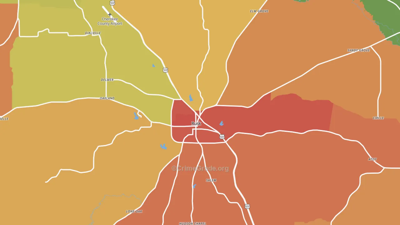 Rusk, TX Map of Drug-Related Crime Rates