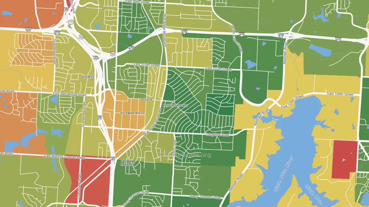 Ruskin Heights, Kansas City, MO Map of Drug-Related Crime Rates
