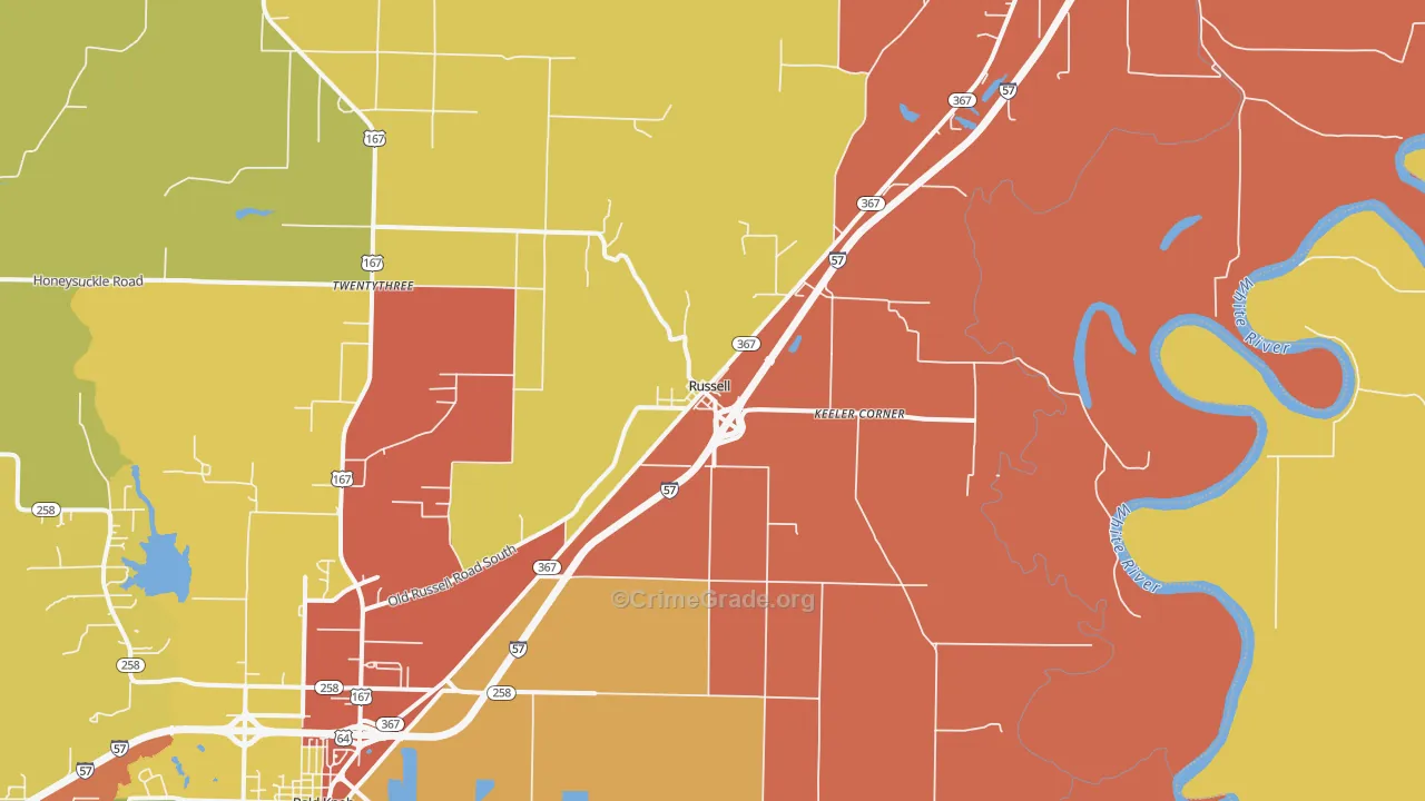 Russell, AR Map of Drug-Related Crime Rates