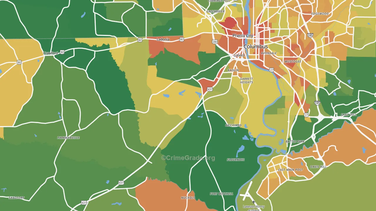 Russell County, AL Map of Drug-Related Crime Rates