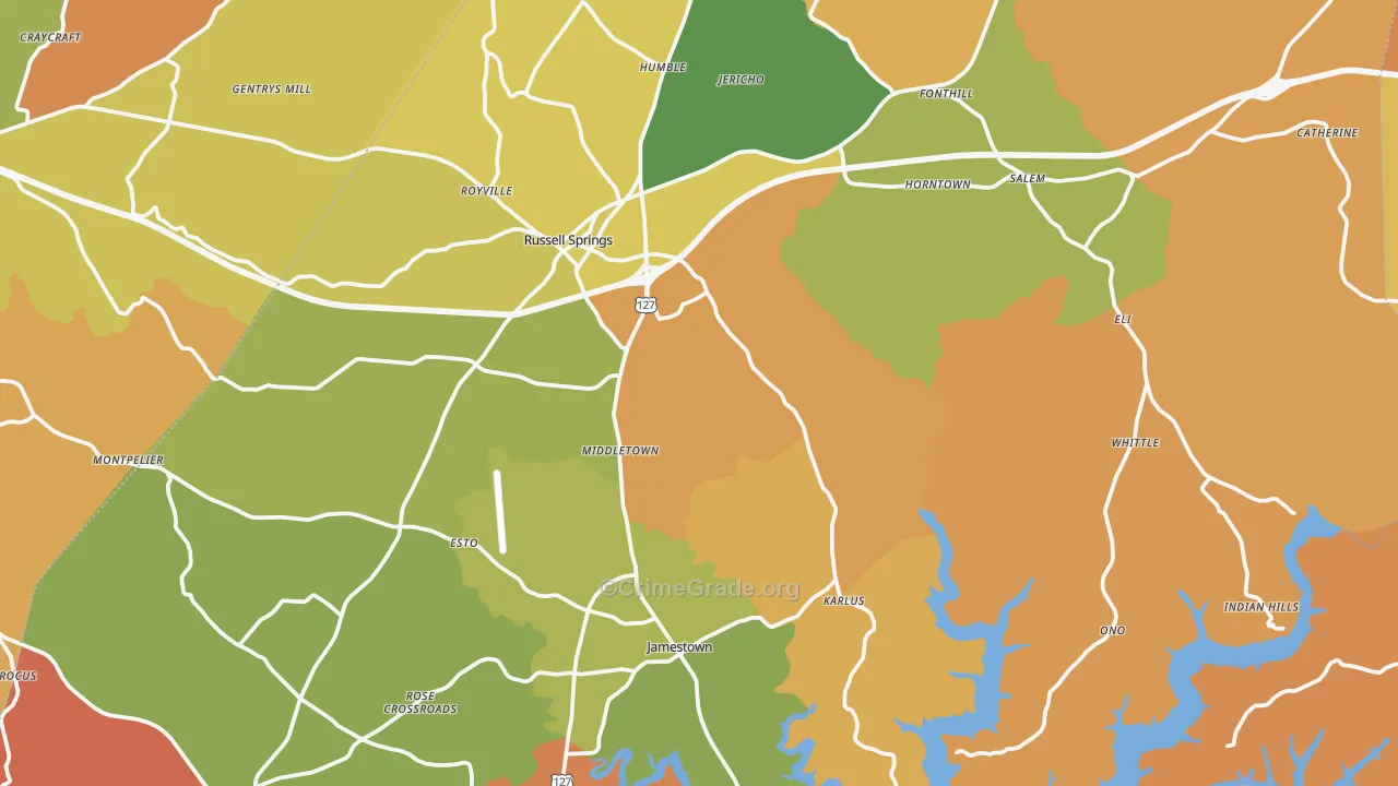 Russell County, KY Map of Drug-Related Crime Rates