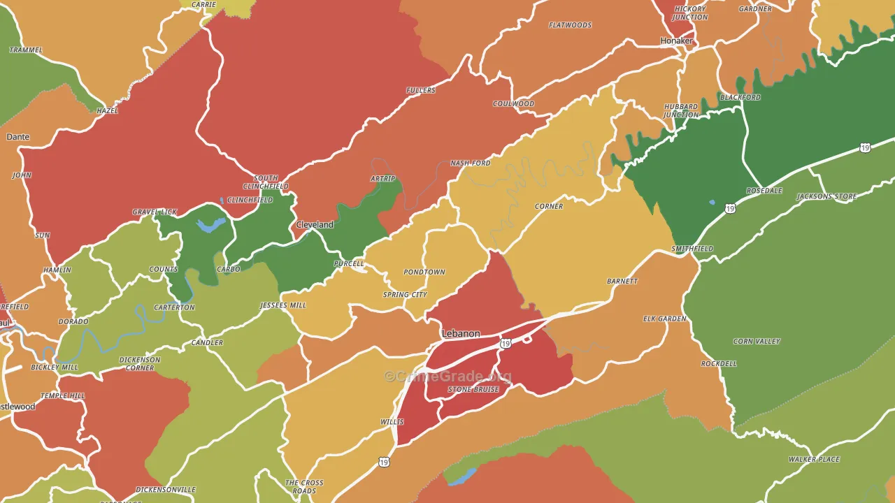 Russell County, VA Map of Drug-Related Crime Rates