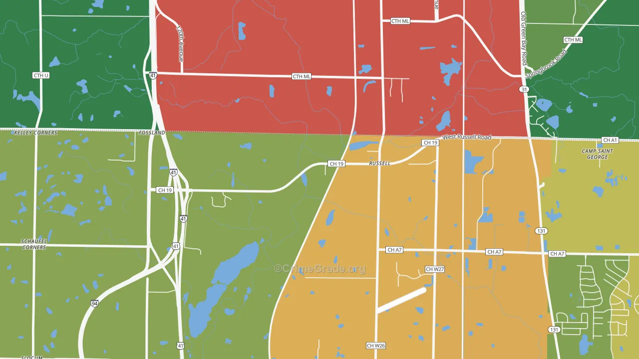 Russell, IL Map of Drug-Related Crime Rates