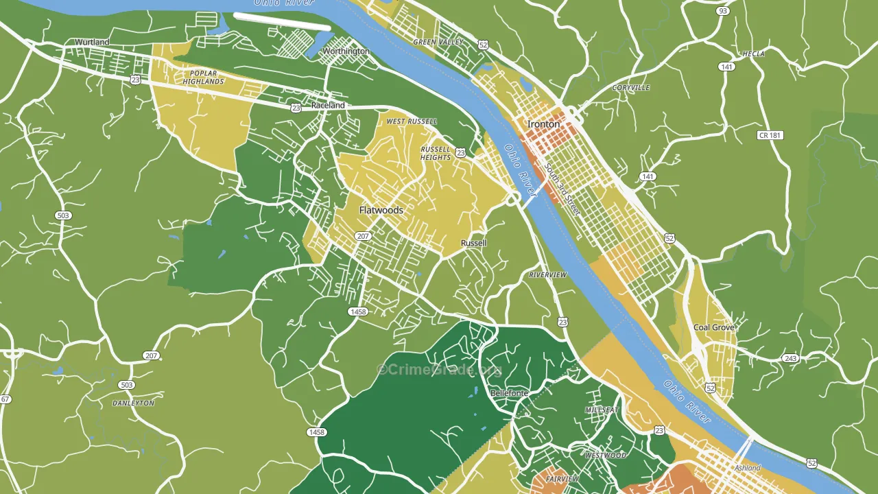 Russell, KY Map of Drug-Related Crime Rates