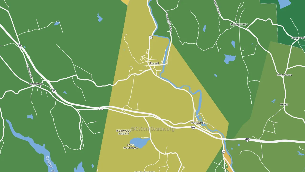 Russell, MA Map of Drug-Related Crime Rates
